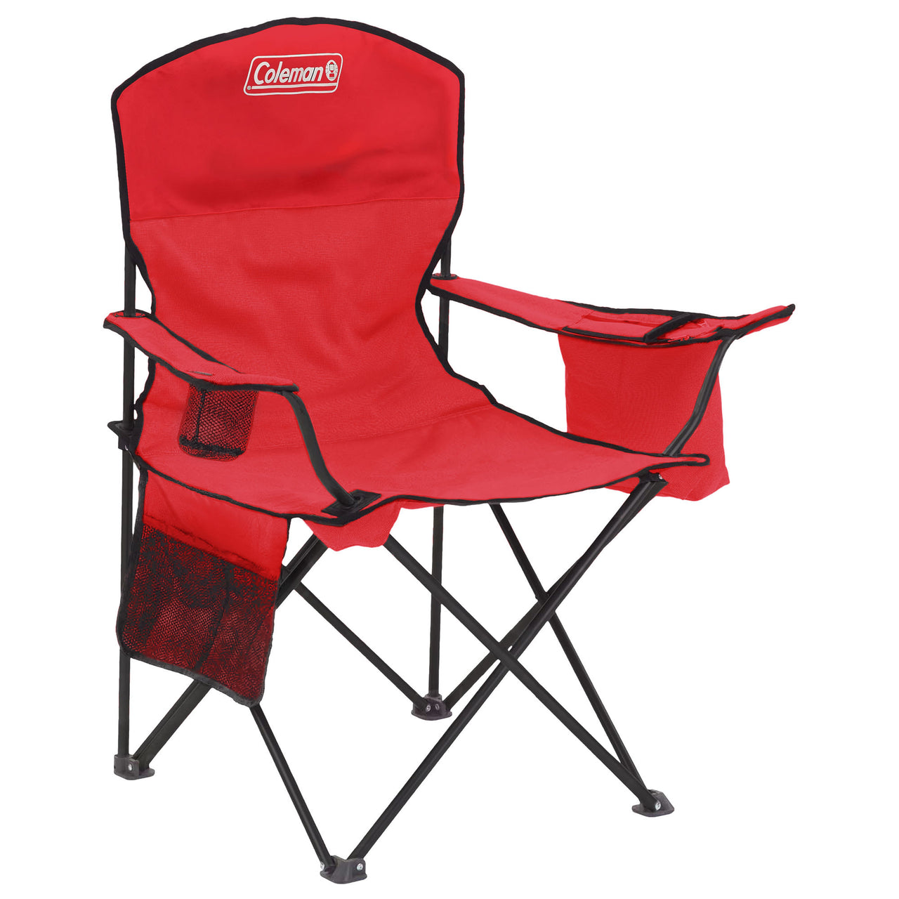 Coleman Cooler Quad Chair | Red | Cup Holder | Strong Steel Frame | Adjustable Arm Heights