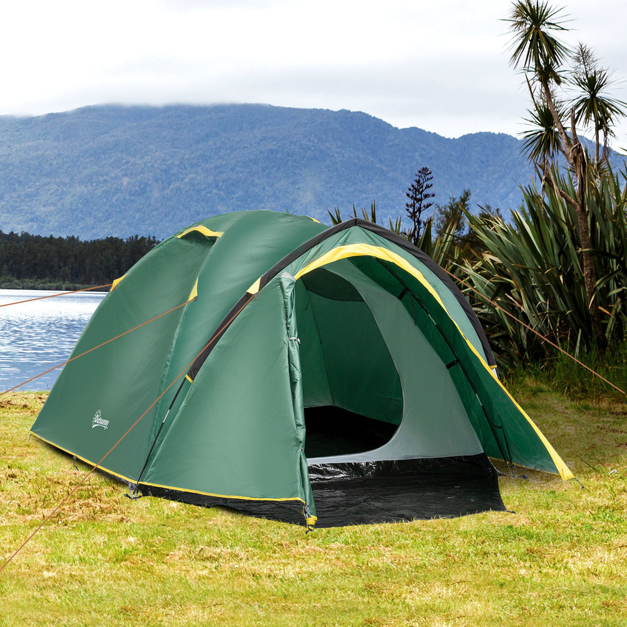 Outsunny Camping Dome Tent 2 Room for 3-4 Person