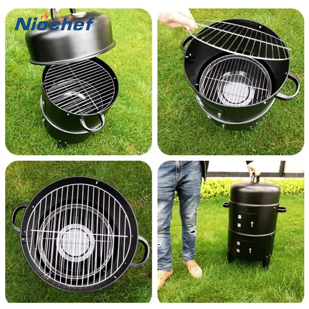 Round Charcoal BBQ Smoker/Grill Portable