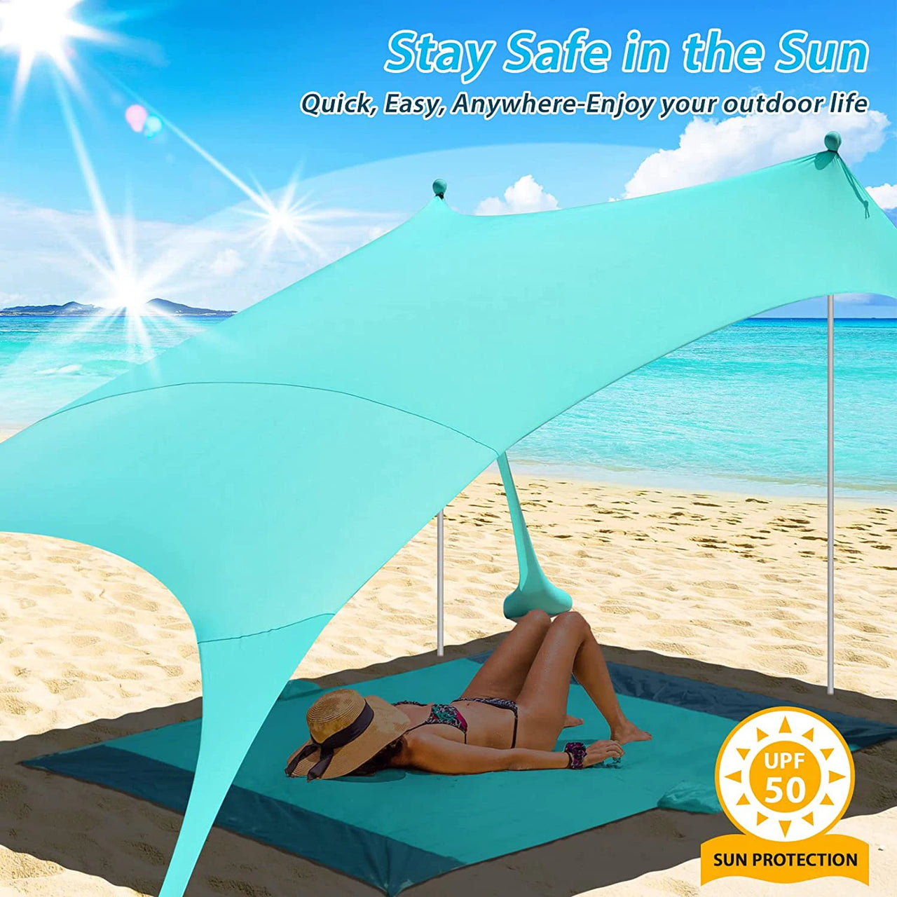 Family Beach Awning 7x5 Feet Ultralight Sun Shade Tent With Sandbag