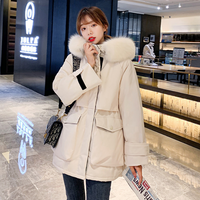 Thumbnail for Womens Mid Length Zipper Coat with Furry Hood