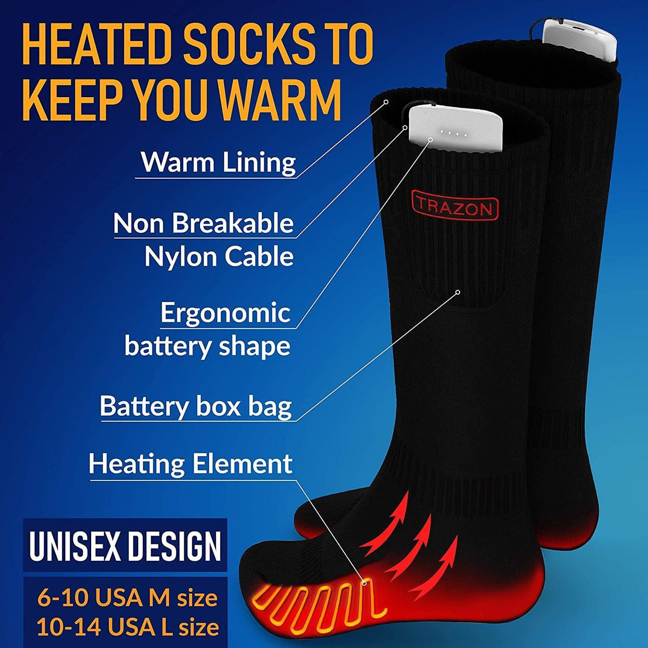 Heated Socks for Men and Women Rechargeable Battery-Thermal