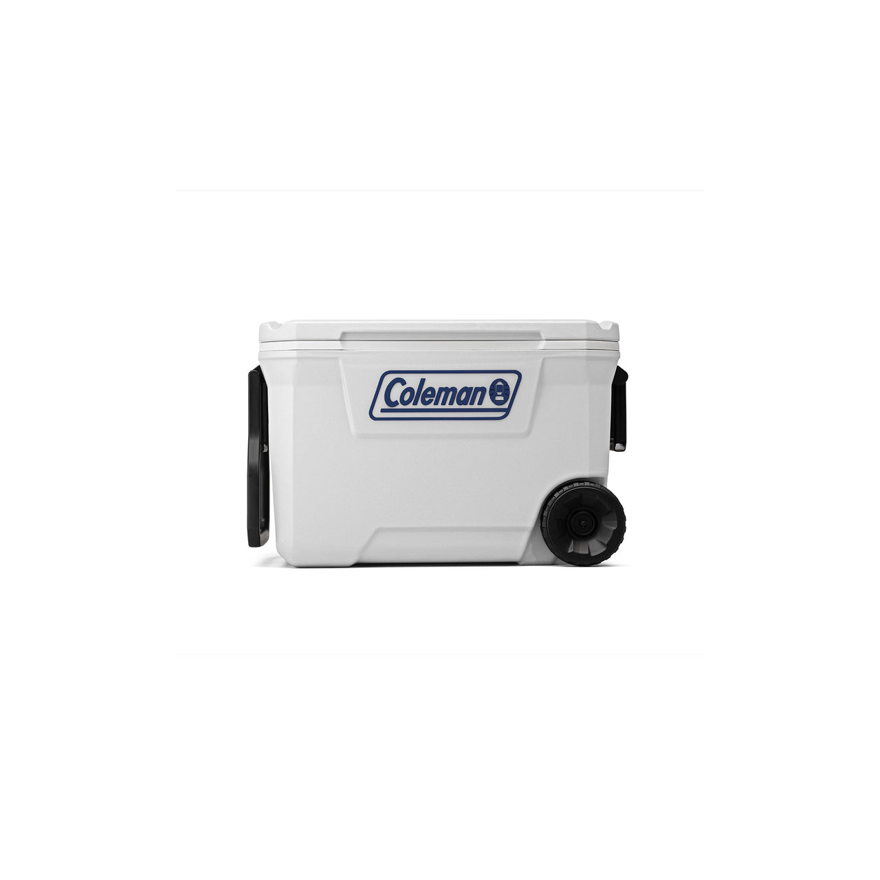 Coleman Classic Series 62-Quart Marine Wheeled Cooler | Fully Insulated | Have-A-Seat Lid supports up to 250 lb. | White | Cup Holder