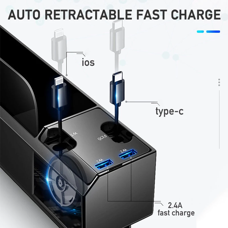 Car Seat Side Organizer with Charger Cable--Car Seat Gap Storage Box