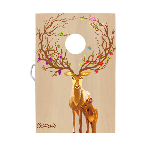 Retro Cornhole Boards Floral Deer Set with 8 Cornhole Bags