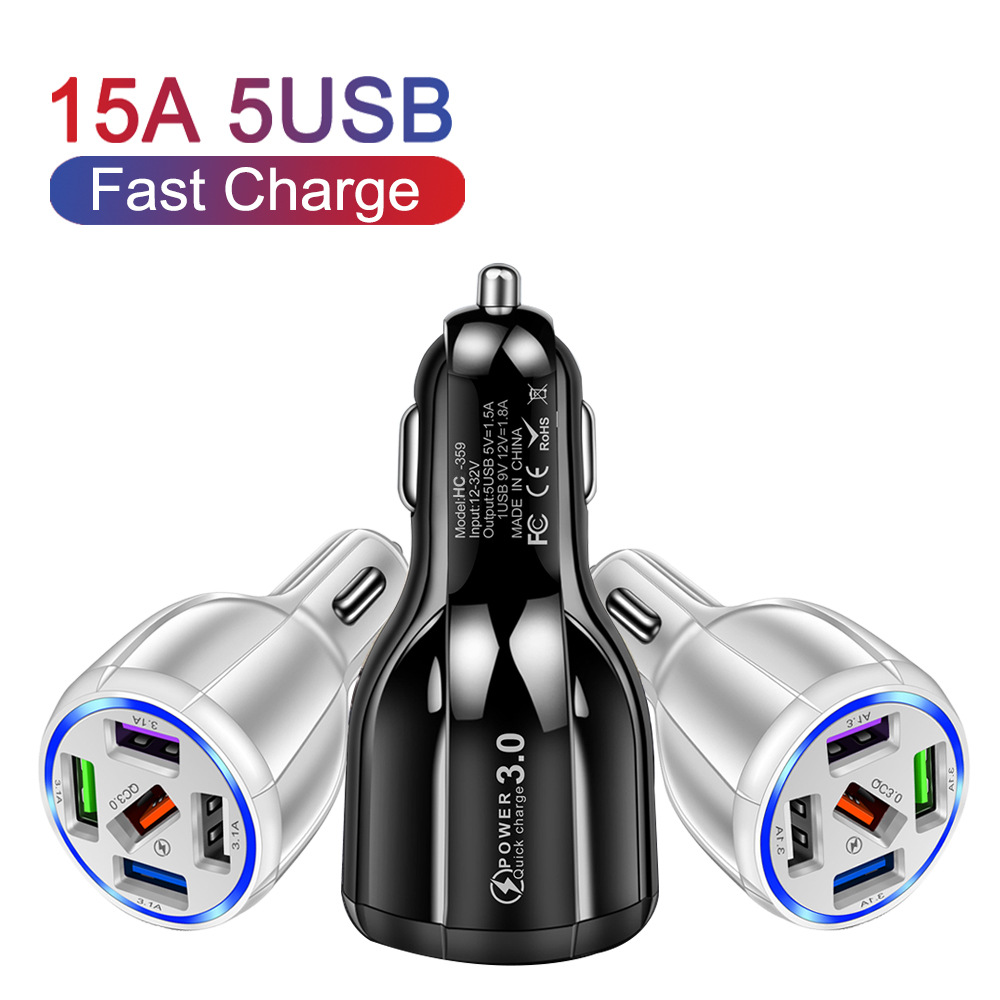 15W Quick Charge 5USB QC3.0 Car Charger