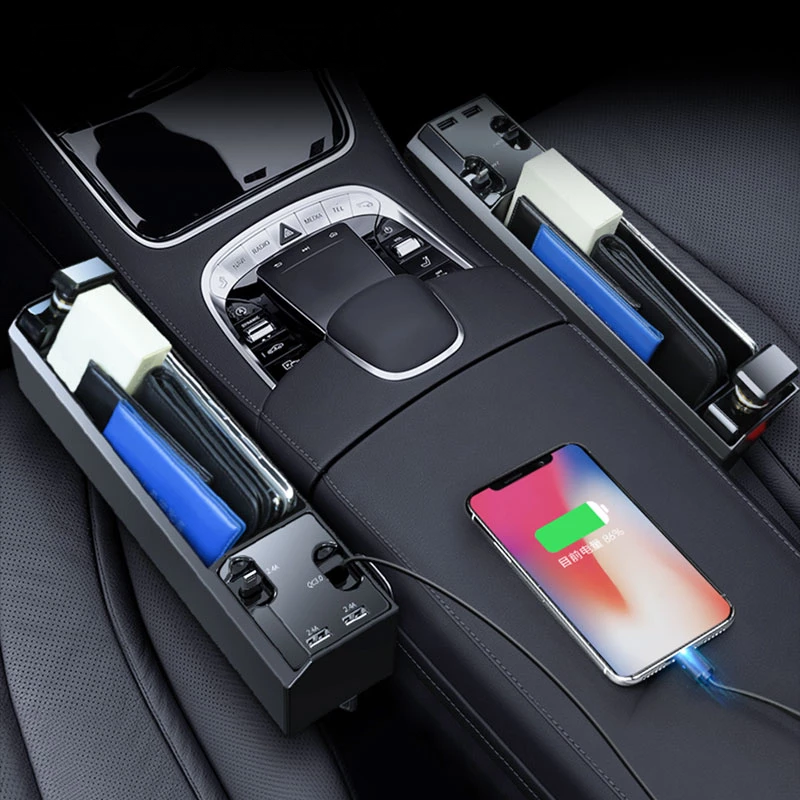 Car Seat Side Organizer with Charger Cable--Car Seat Gap Storage Box