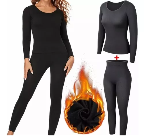 Intensely Cold Weather Flannel-lined Thermal Base Layer Set in Black