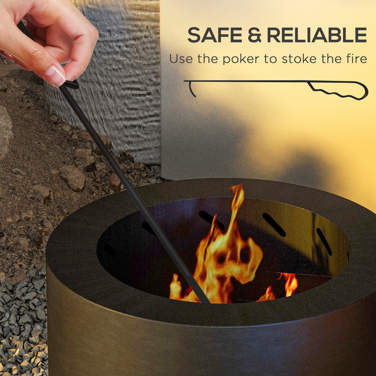 Outsunny Smokeless Fire Pit, 19" Portable Wood Burning Firepit with Poker