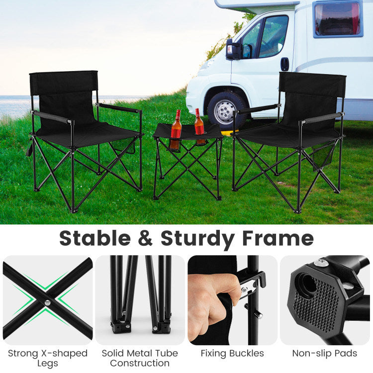 Folding Camping Chairs and Table Set with Carrying Bag