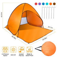 Thumbnail for Pop Up Beach Tent Sun Shade Shelter Anti-UV Automatic Waterproof Tent Canopy for 2/3 Man w/ Net Window Storage Bag