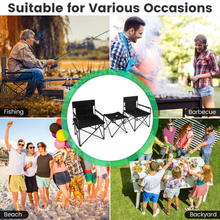 Folding Camping Chairs and Table Set with Carrying Bag