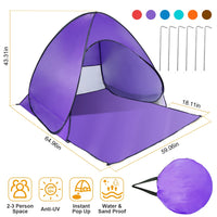 Thumbnail for Pop Up Beach Tent Sun Shade Shelter Anti-UV Automatic Waterproof  w/ Net Window Storage Bag