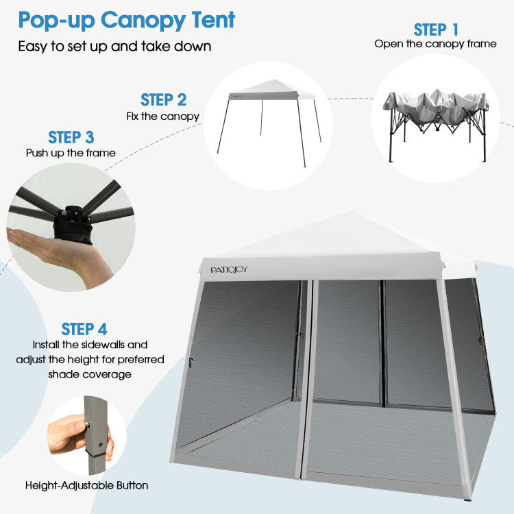 10 x 10 Feet Pop Up Canopy with Mesh Sidewalls and Roller Bag