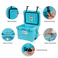 Thumbnail for 16 Quart 24-Can Capacity Portable Insulated Ice Cooler with 2 Cup Holders