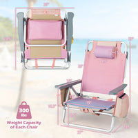 Thumbnail for 2 Pieces Folding Backpack Beach Chair with Pillow