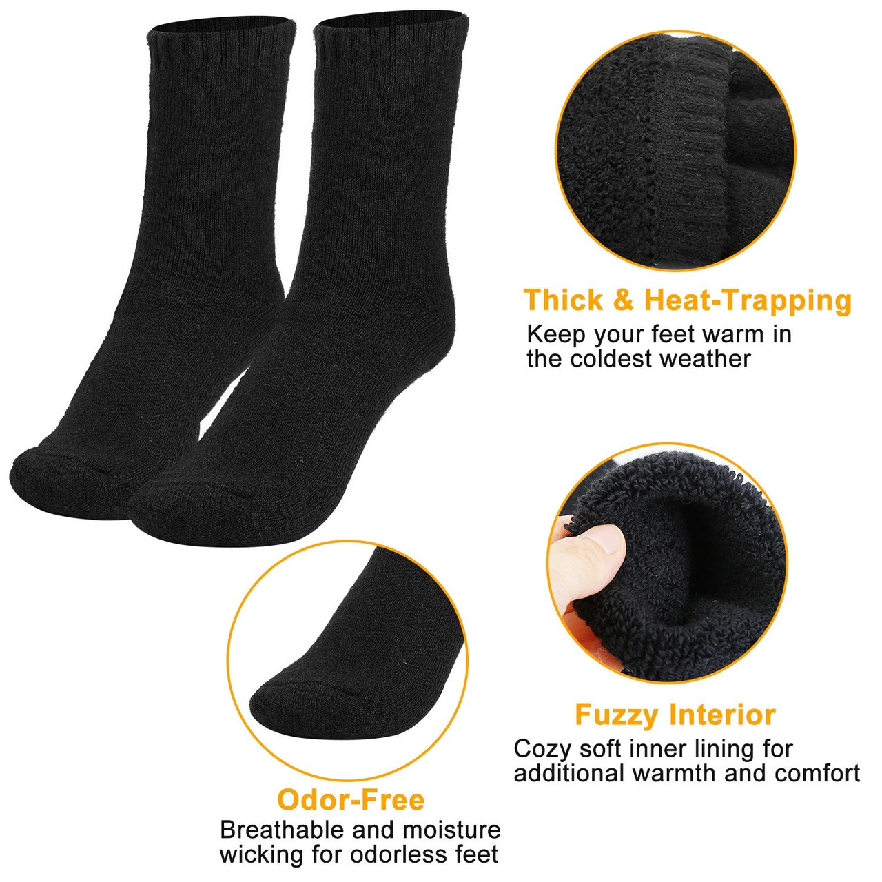 3 Pairs Men Warm Wool Socks -Moisture Wicking Socks