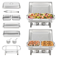 Thumbnail for VEVOR 2-Pack Rectangle Chafing Dish Set 2 Full-Size 8Qt Pan 4 Half-Size 4Qt Pans