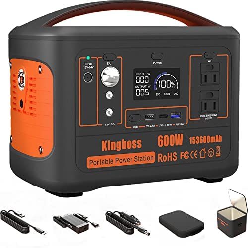 600W Portable Power Station (Peak 1200W) Kingboss;  153600mAh 568WH;  Lithium Battery 110V/600W;  AC Outlet;  2*DC Carport;  2*USB-C;  QC USB 3.0