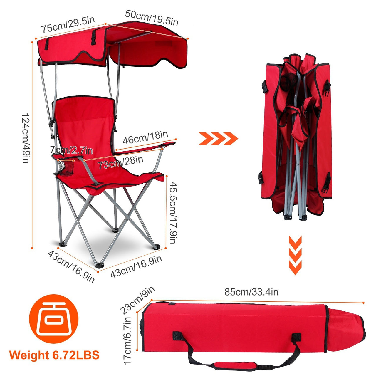 Foldable Beach Canopy Chair, 330LBS Load