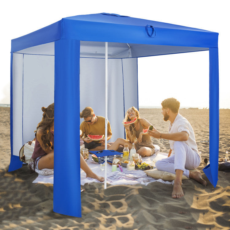 Beach Canopy Cabana Tent with Detachable Sidewall and Folding Table