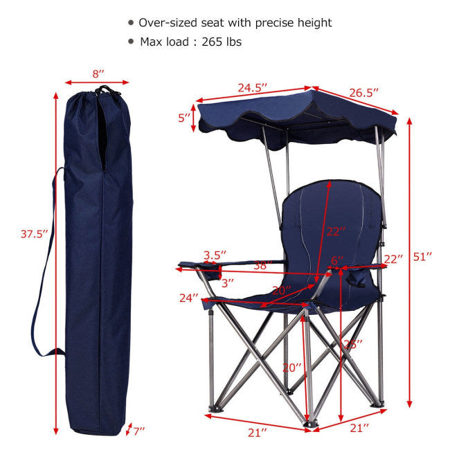 Folding Beach Canopy Chair with Cup Holders