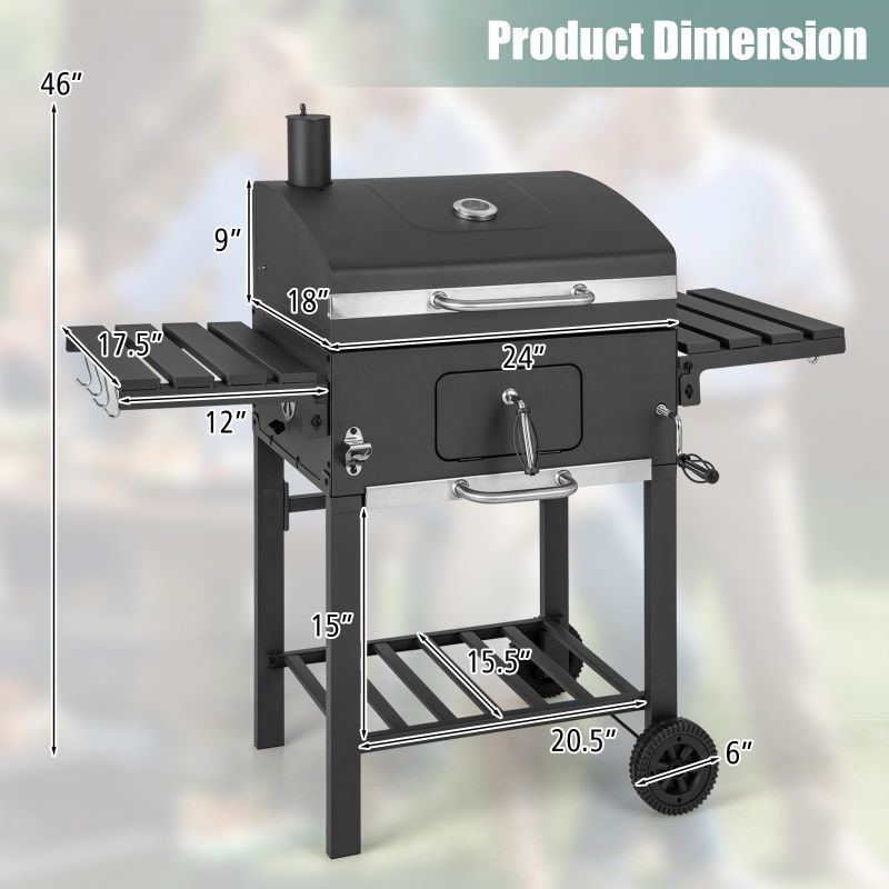 BBQ Charcoal Grill with Bottom Storage Shelf