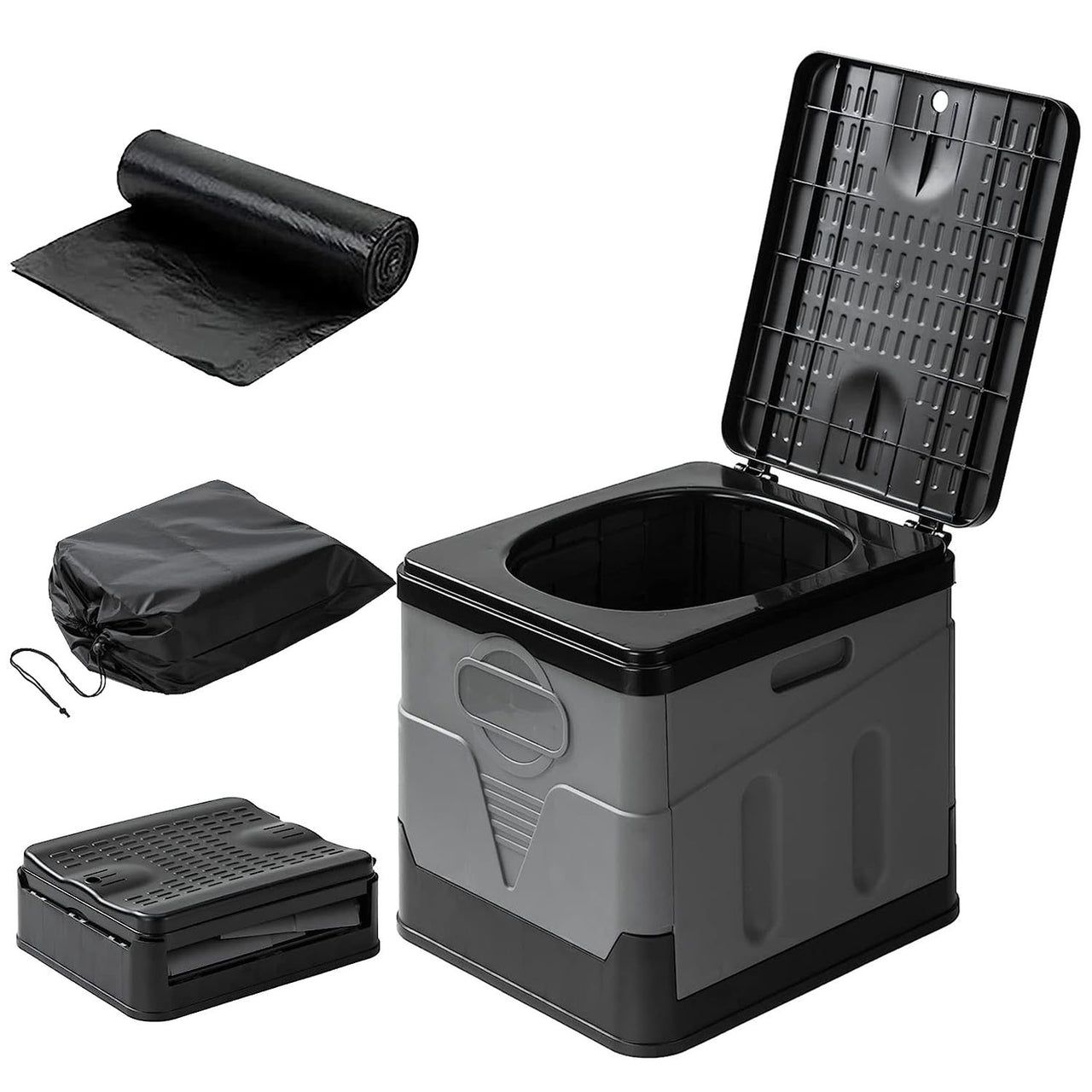 Portable Travel Potty with Carry Bag- Foldable Emergency Toilet with Lid, Trash Bags