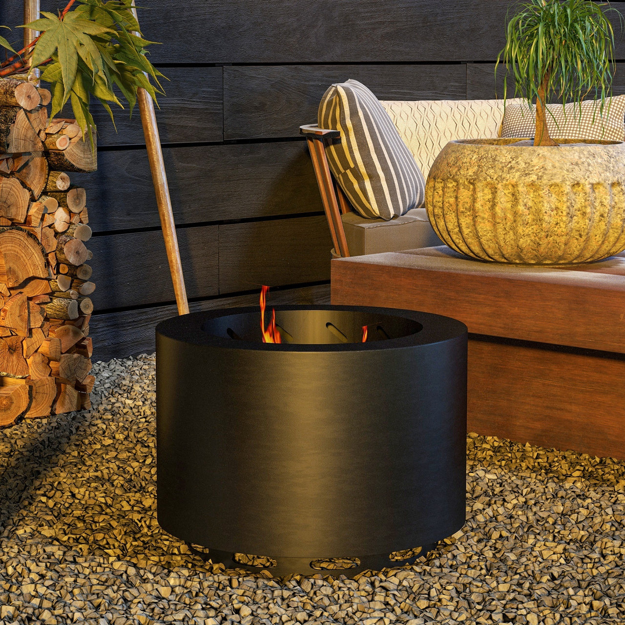 Outsunny Smokeless Fire Pit, 19" Portable Wood Burning Firepit with Poker