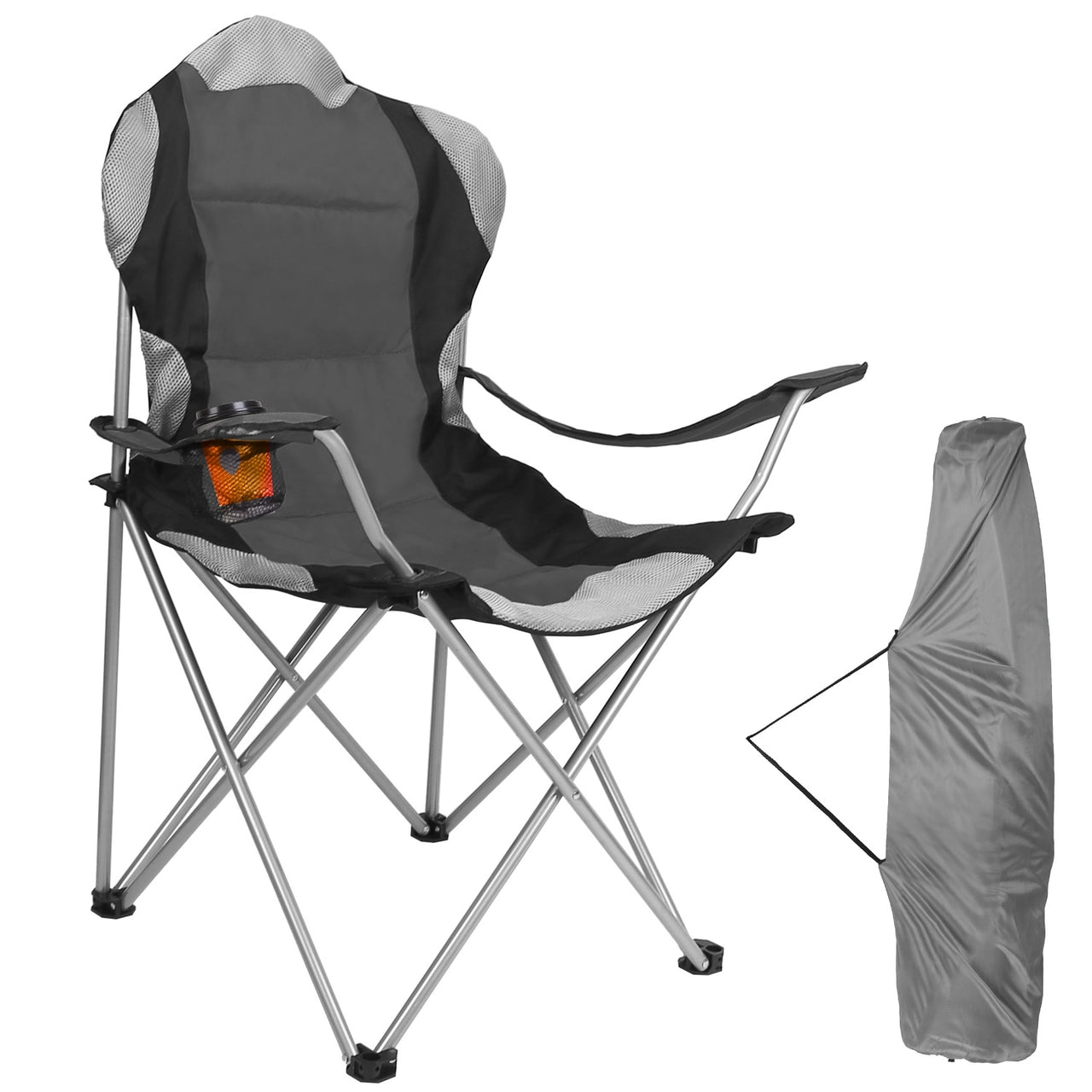 Foldable Camping Chair Heavy Duty Steel-Padded Seat,330LBS Max Load with Cup Holder and Carry Bag