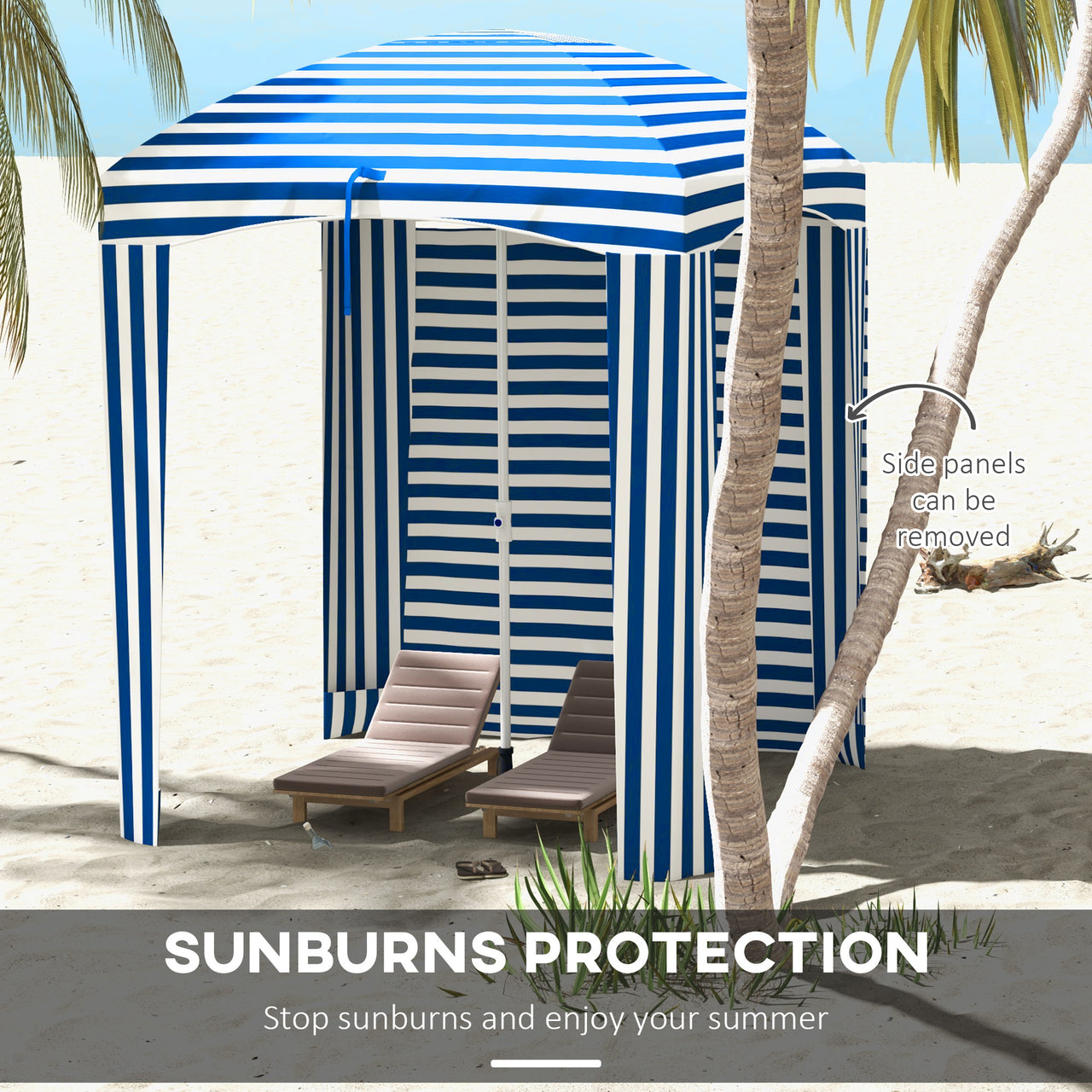 Outsunny 5.9' x 5.9' Ruffled Portable Beach Cabana with Walls, Vents, Sandbags, Carry Bag, Blue & White Stripe