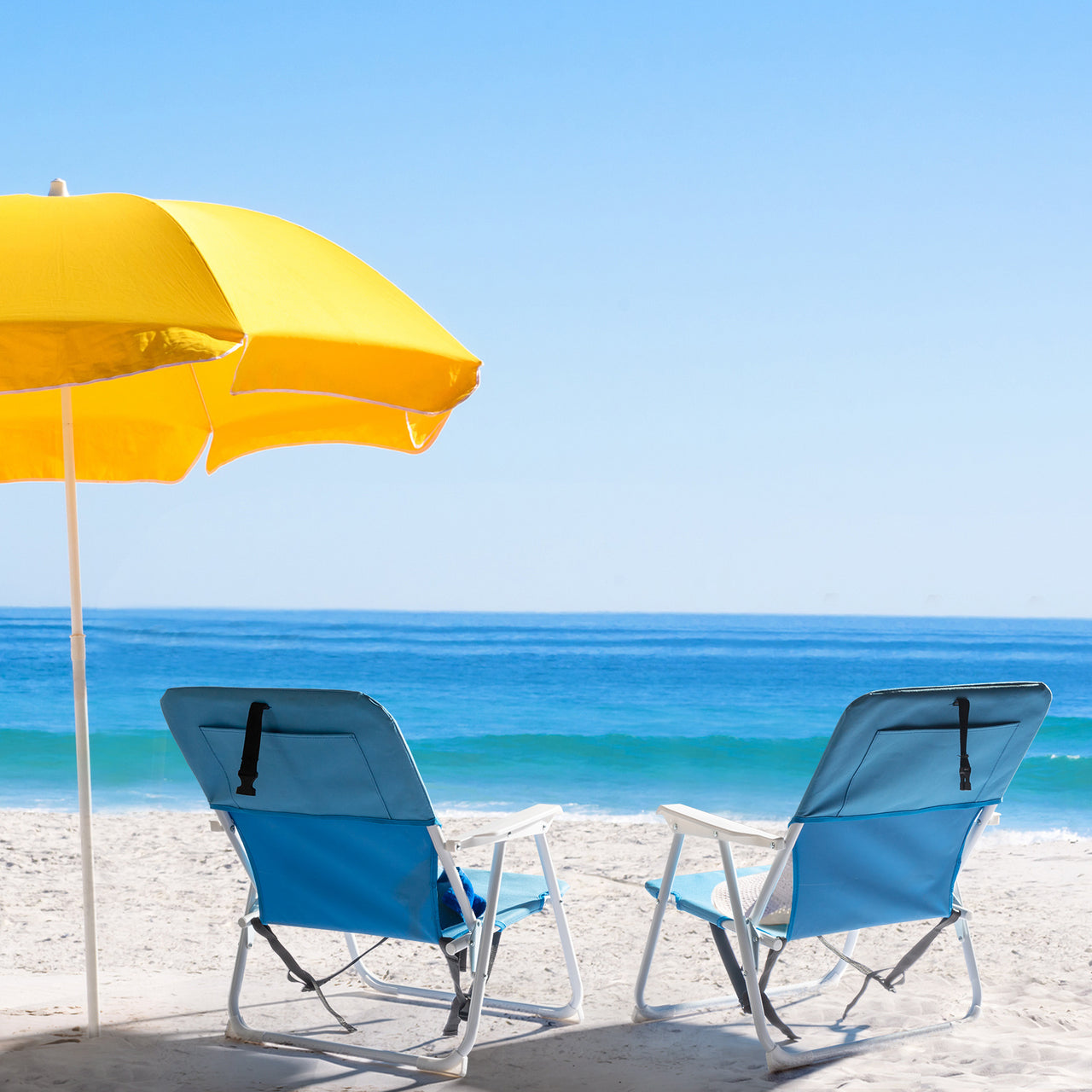 Blue Oxford Cloth White Iron Frame Beach Chair