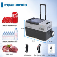 Thumbnail for 32Qt Car Freezer Portable Refrigerator Freezer with APP Control and 6'' off-road wheels, 12V,45W Cooler Freezer, Low Noise