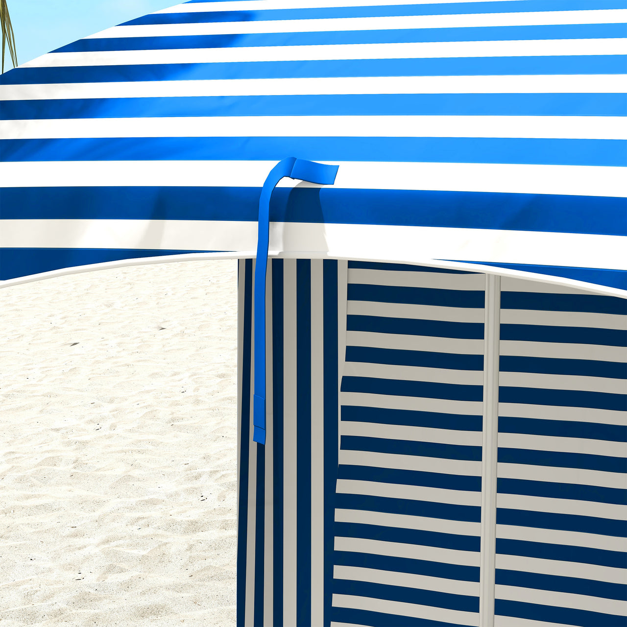 Outsunny 5.9' x 5.9' Ruffled Portable Beach Cabana with Walls, Vents, Sandbags, Carry Bag, Blue & White Stripe