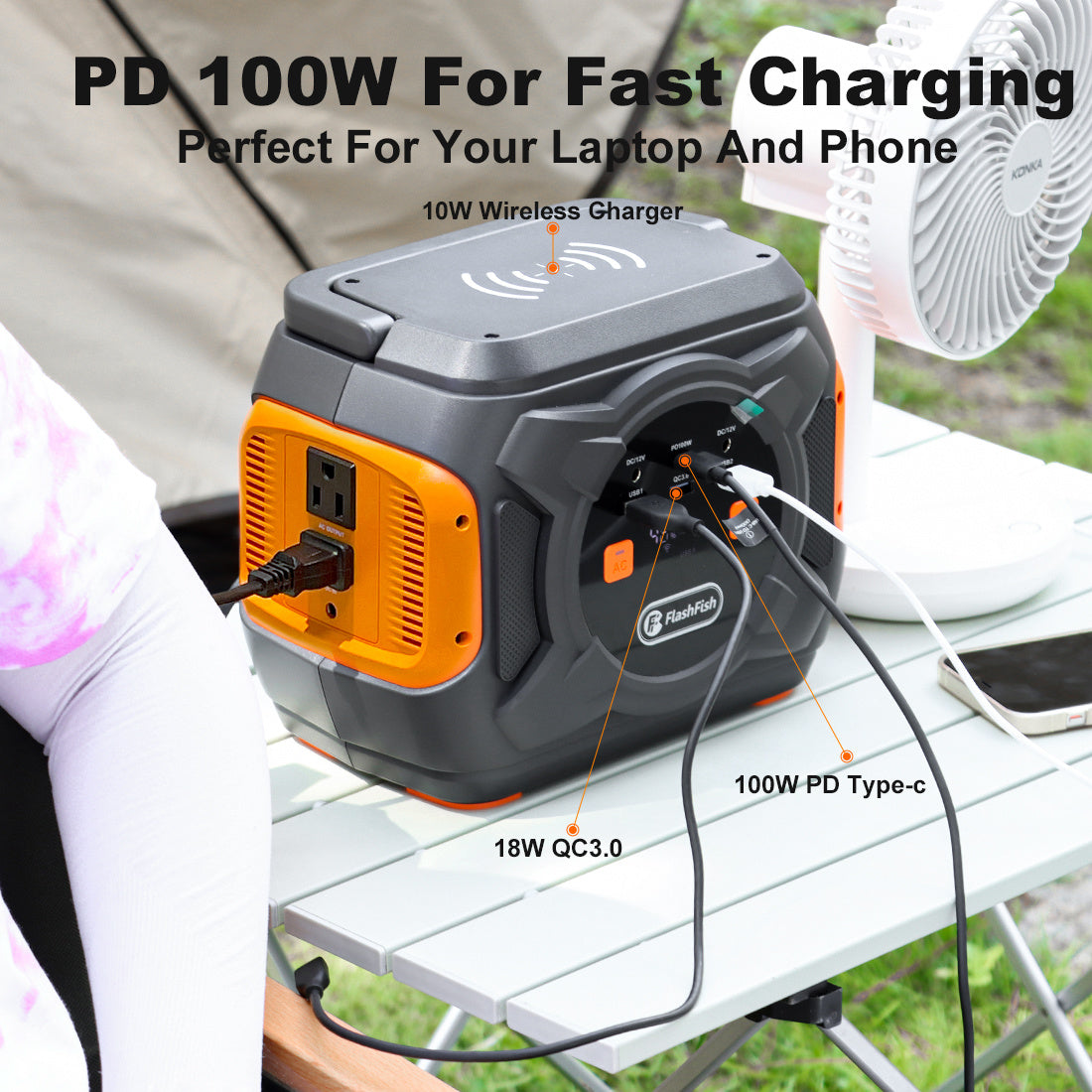 320W Portable Power Station;  Flashfish 292Wh 80000mAh With AC/DC/100W PD  Emergency Power Supply