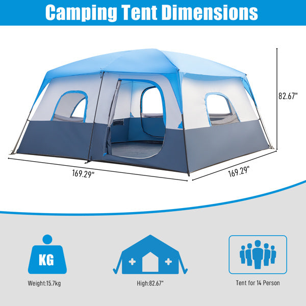 14 Person Camping Tent Dark Blue And White