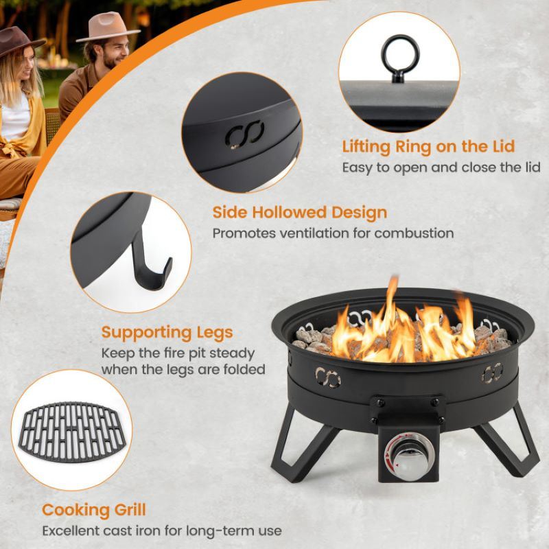 Portable Gas Fire Pit with Removable Grill