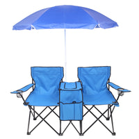 Thumbnail for Double Folding Picnic Chairs w/Umbrella, Mini Table Beverage Holder, Carrying Bag