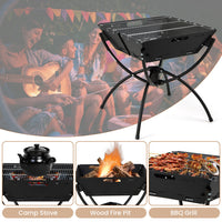 Thumbnail for 3-in-1 Camping Campfire Grill with Stainless Steel Grills Carrying Bag & Gloves