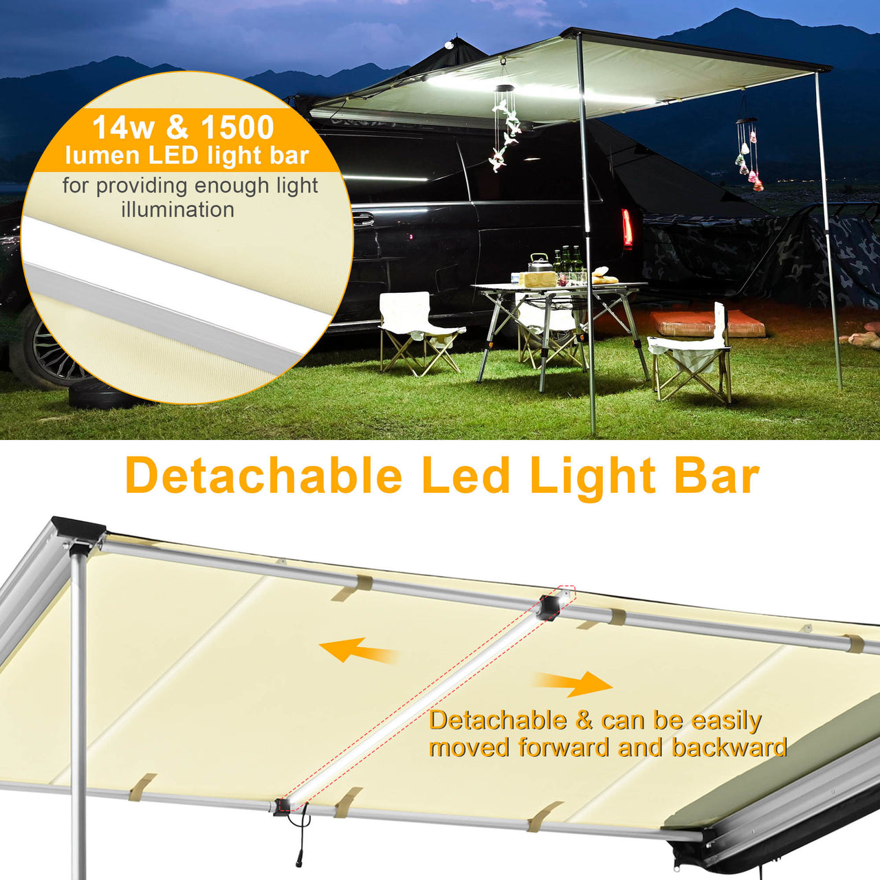 6.6x8.2FT/200x250cm LED Car Side Awning with LED