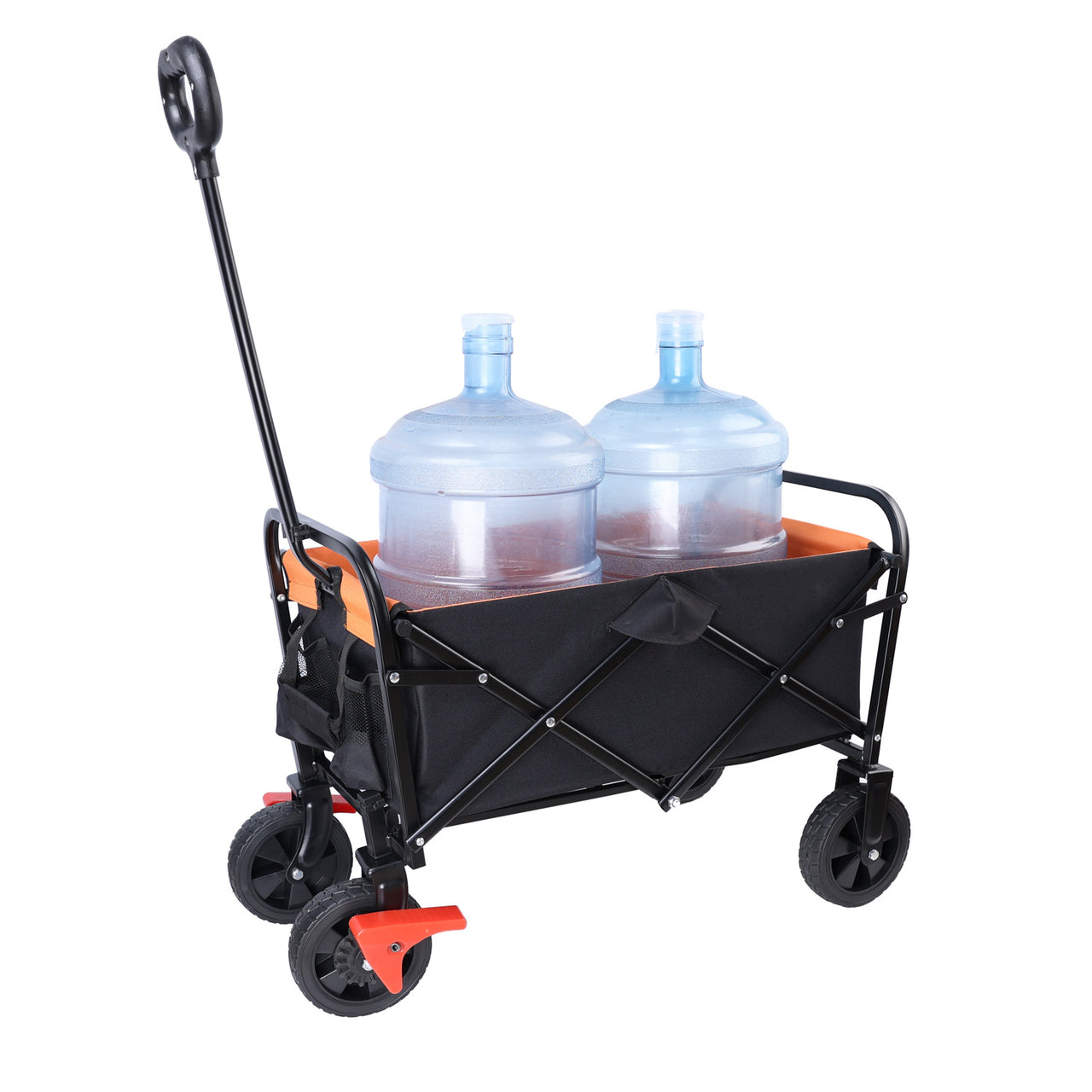 Mini Folding Wagon Garden Shopping Beach Cart (brake+orange+black)