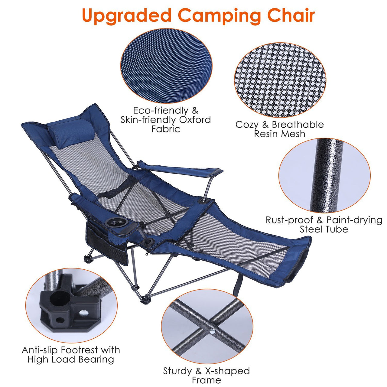 Foldable Camping Chair 330LBS Load Heavy Duty Steel