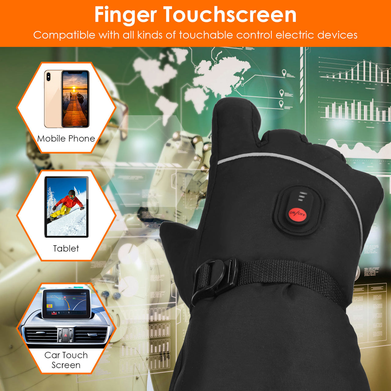 Electric Heated Gloves-Battery Powered,Touchscreen