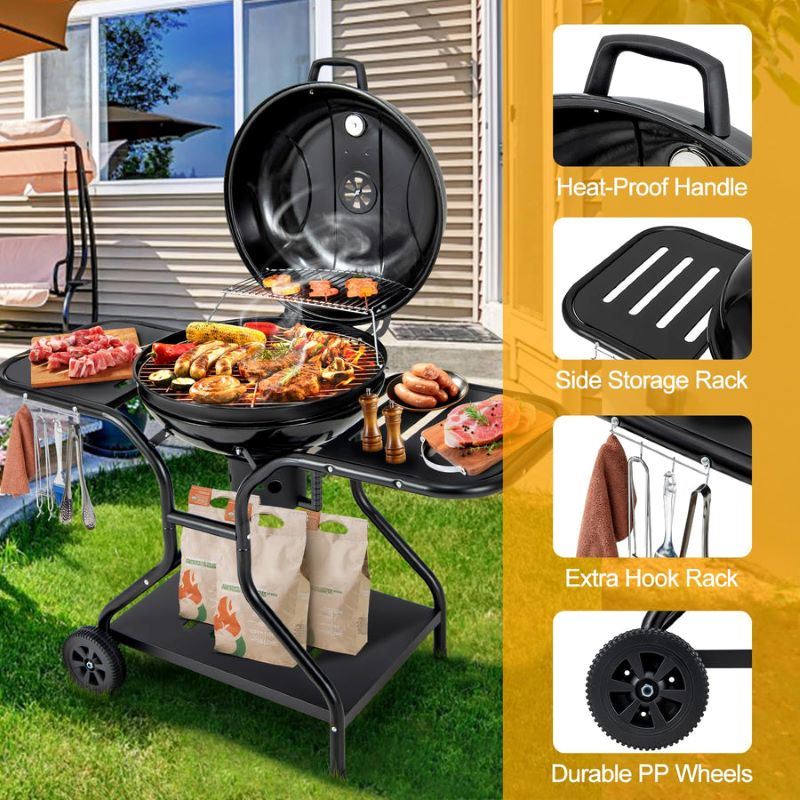 BBQ Charcoal Grill with Bottom Storage Shelf