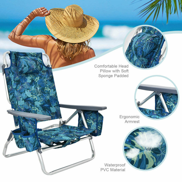 2 Pieces Folding Backpack Beach Chair with Pillow