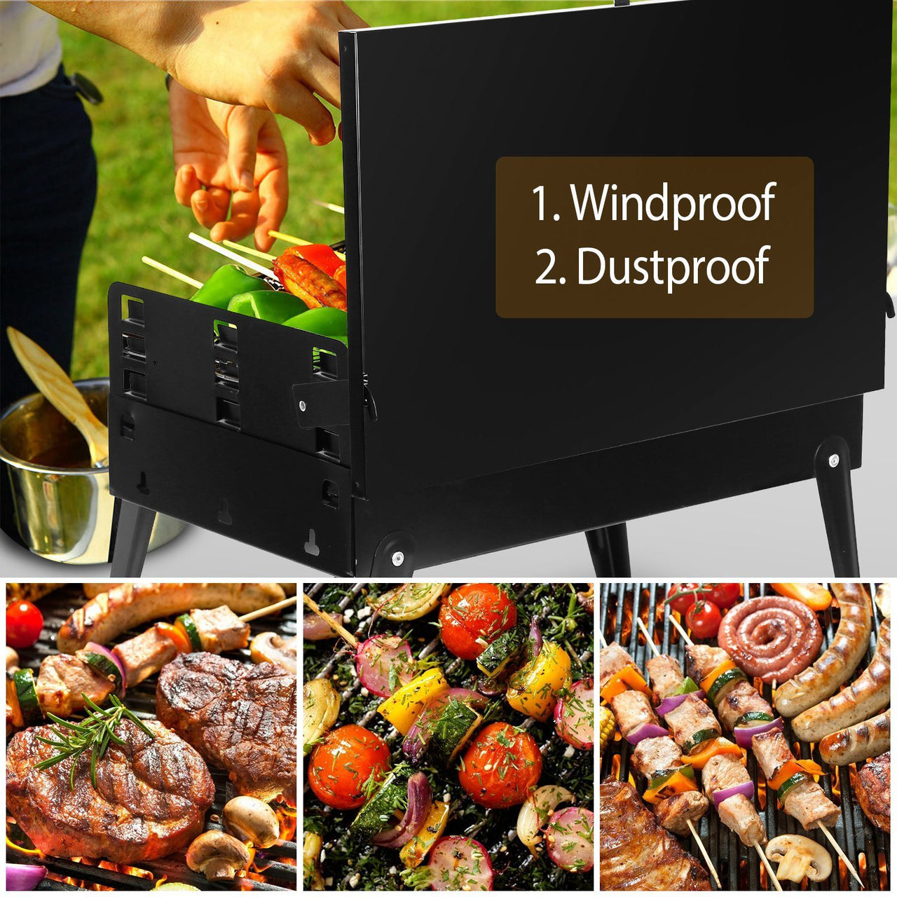 Portable Foldable Suitcase Charcoal Grill 16.7x10x17.7in