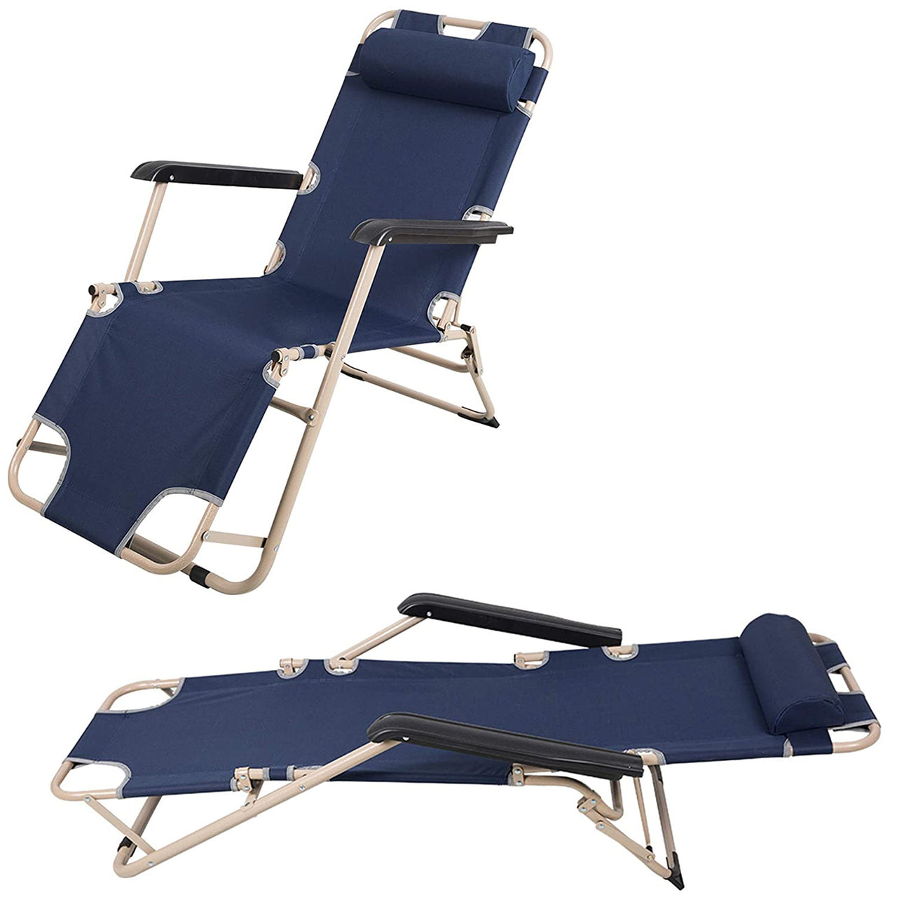 Set of 2 Portable Chaise Lounge Chair 60" Dark Blue/Blue