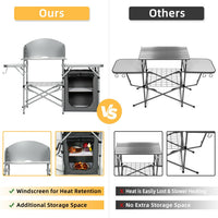 Thumbnail for Foldable Outdoor BBQ Portable Grilling Table with Windscreen Bag