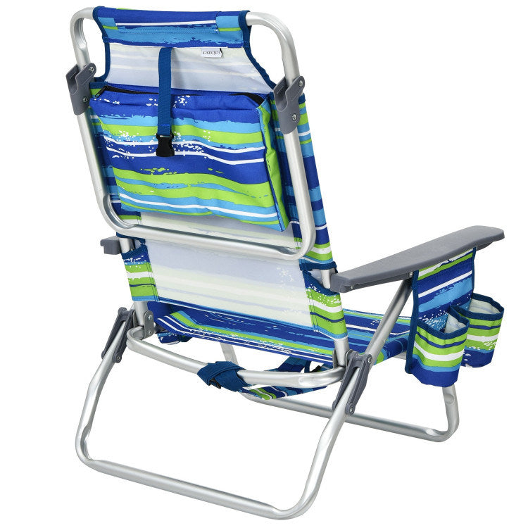 2 Pieces Folding Backpack Beach Chair with Pillow