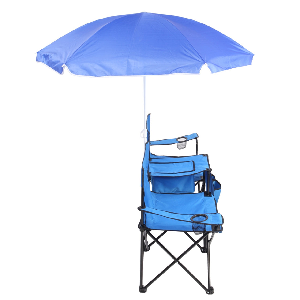 Double Folding Picnic Chairs w/Umbrella, Mini Table Beverage Holder, Carrying Bag